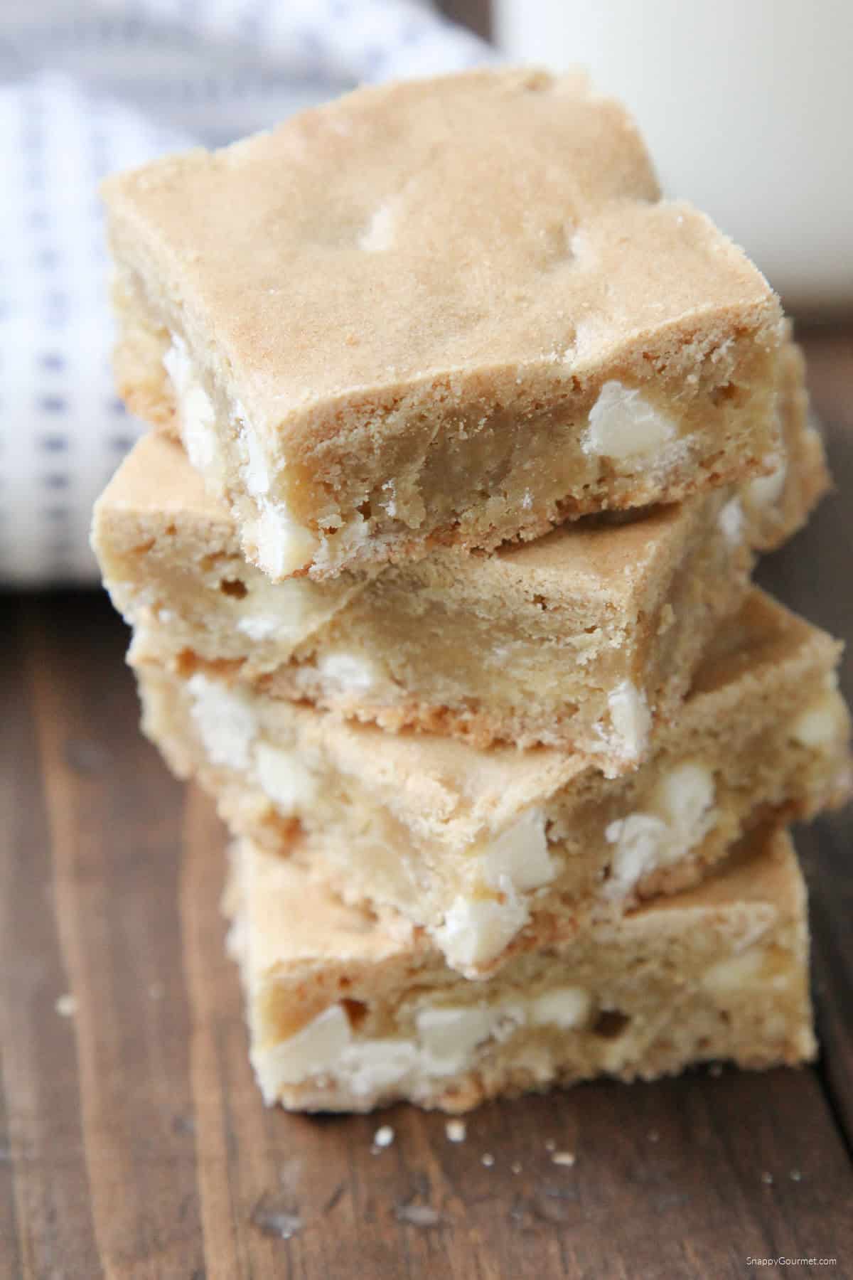 stack of homemade White Chocolate Blondies