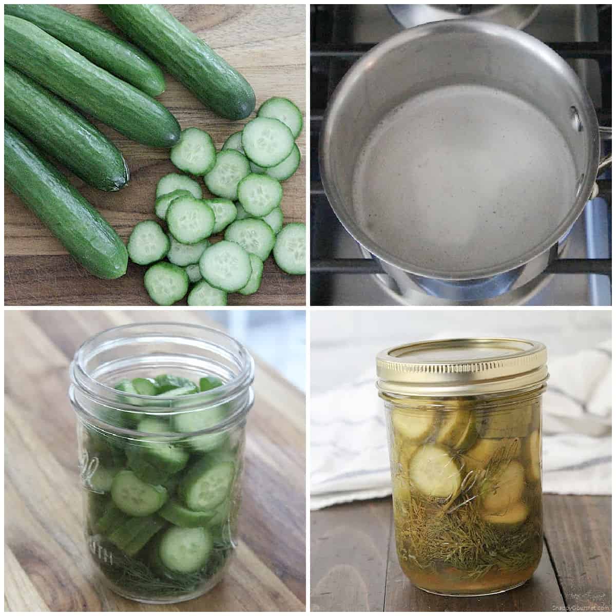 Beer Pickles collage of steps to make Beer Pickles