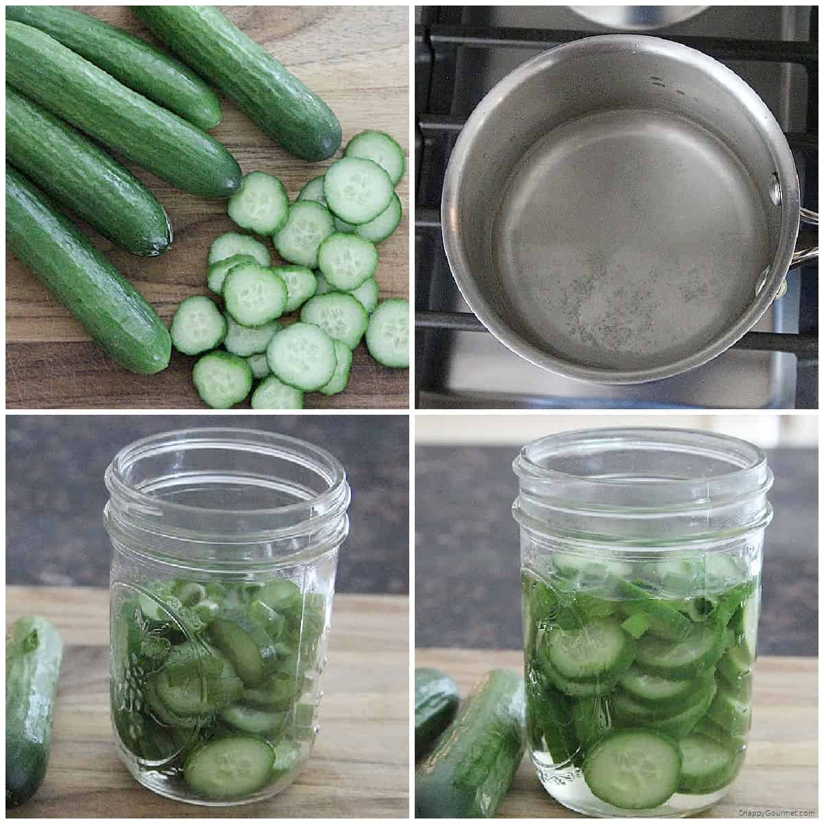 collage of steps to make Japanese pickles