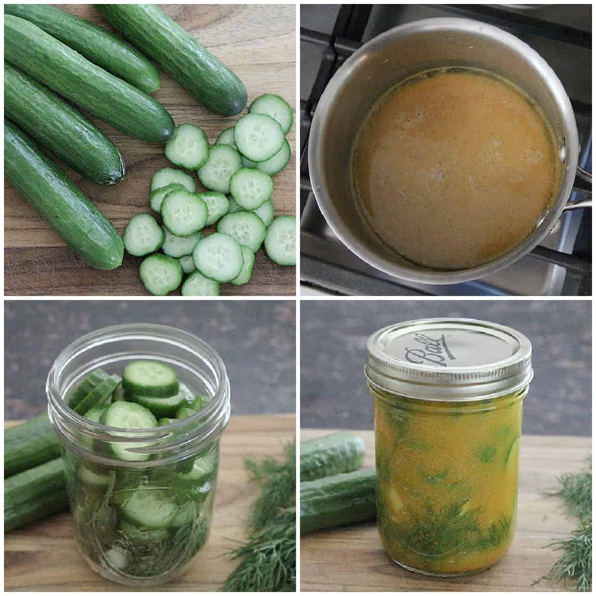 Mustard Pickles collage of steps to make Mustard Pickles